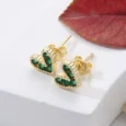 1 Pair Fashion Heart Shape Inlay Copper Zircon 18K Gold Plated Ear Studs green