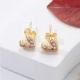 1 Pair Fashion Heart Shape Inlay Copper Zircon 18K Gold Plated Ear Studs pink