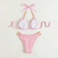 Women's Stripe Solid Color 2 Piece Set Bikinis pink