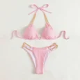 Women's Stripe Solid Color 2 Piece Set Bikinis pink (2)