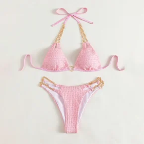Women's Stripe Solid Color 2 Piece Set Bikinis pink (2)