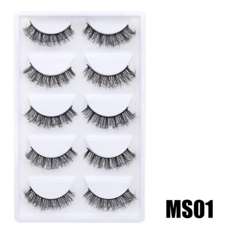 5 Pairs Set Furry Fluffy Fake Eyelashes Thick Curling European Style Matte Base Artificial Fiber Makeup Tools Pure Color