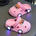High Quality Summer Boy's Cartoon Car Design Slip on Anti Slip Casual Outdoor Flashing LED Sandal Shoes (1)