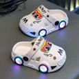 High Quality Summer Boy's Cartoon Car Design Slip on Anti Slip Casual Outdoor Flashing LED Sandal Shoes (2)