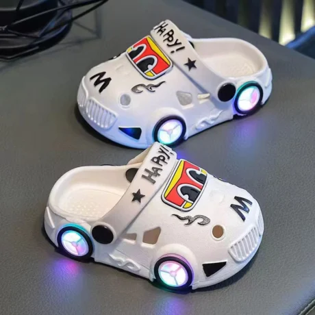 High Quality Summer Boy's Cartoon Car Design Slip on Anti Slip Casual Outdoor Flashing LED Sandal Shoes (2)