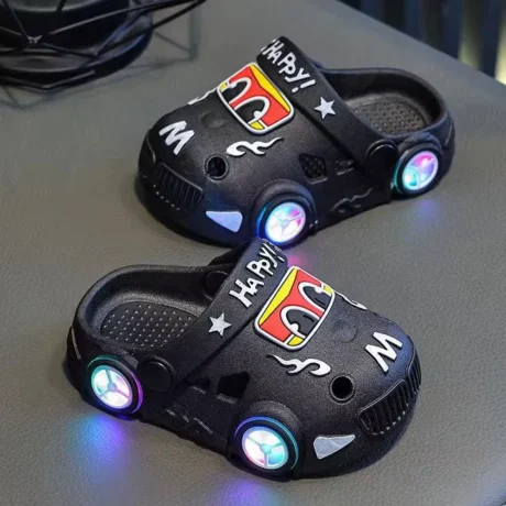 High Quality Summer Boy's Cartoon Car Design Slip on Anti Slip Casual Outdoor Flashing LED Sandal Shoes (5)