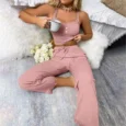 Two Piece Set Soft Sleepwear Lace Ladies Home Wear Summer Loungewear Women Pajamas (3) (1)